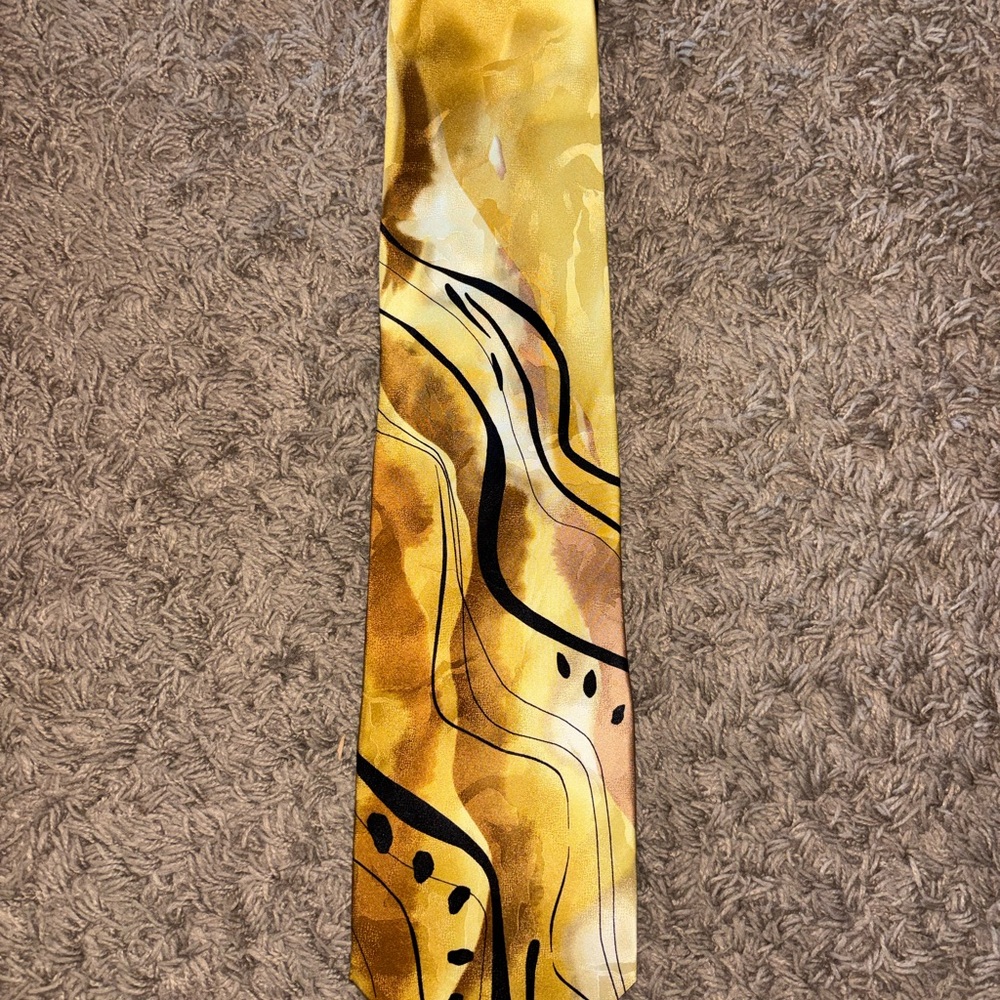 J. Garcia Yellow and Black Abstract Silk Tie